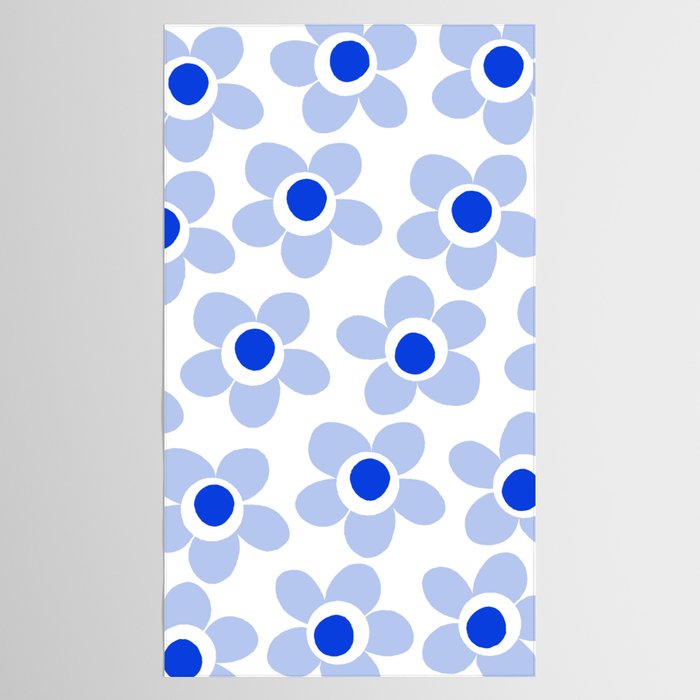 Light Blue Maisie Flowers Cheerful Floral Pattern on White Tablecloth Gallery Image 2