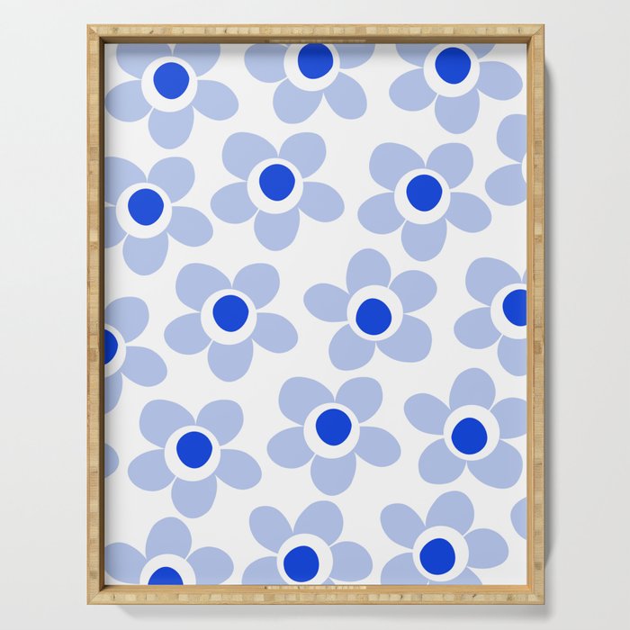 Light Blue Maisie Flowers Cheerful Floral Pattern on White Serving Tray Gallery Image 1