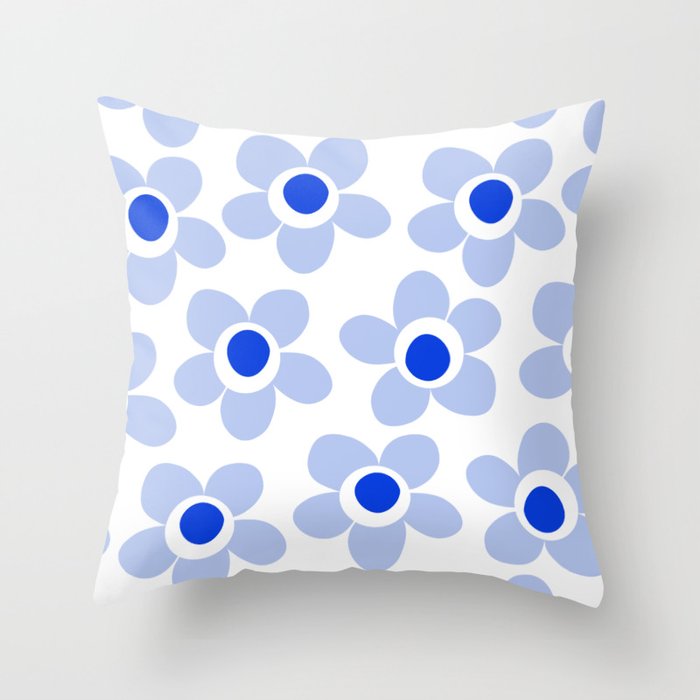 Light Blue Maisie Flowers Cheerful Floral Pattern on White Throw Pillow Gallery Image 1