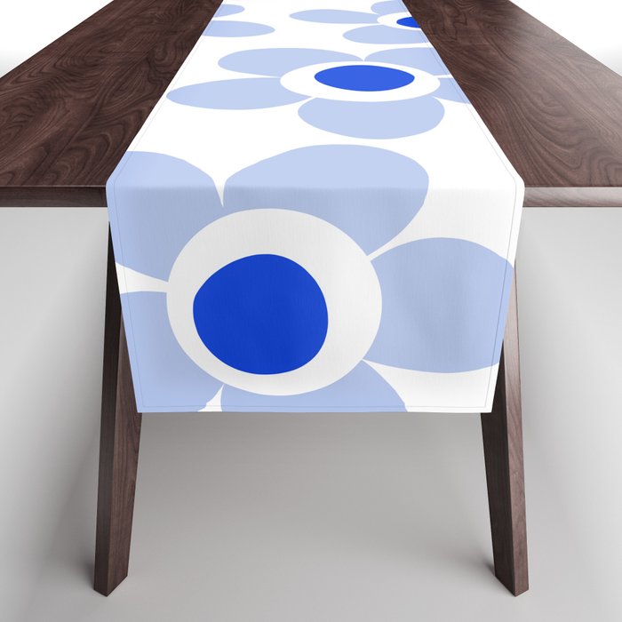 Light Blue Maisie Flowers Cheerful Floral Pattern on White Table Runner Gallery Image 1