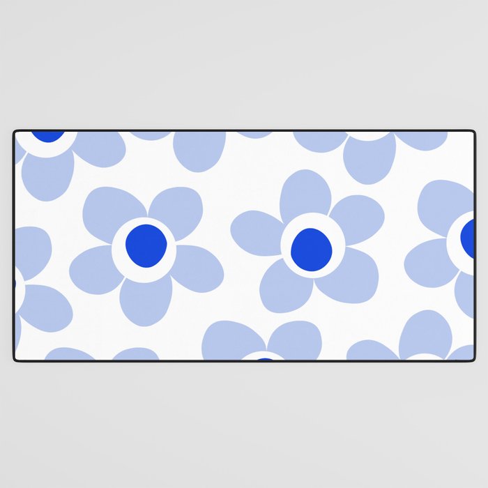 Light Blue Maisie Flowers Cheerful Floral Pattern on White Desk Mat Gallery Image 3