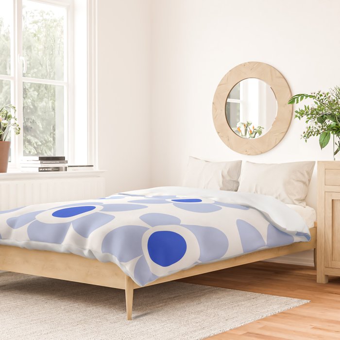 Light Blue Maisie Flowers Cheerful Floral Pattern on White Duvet Cover Gallery Image 2