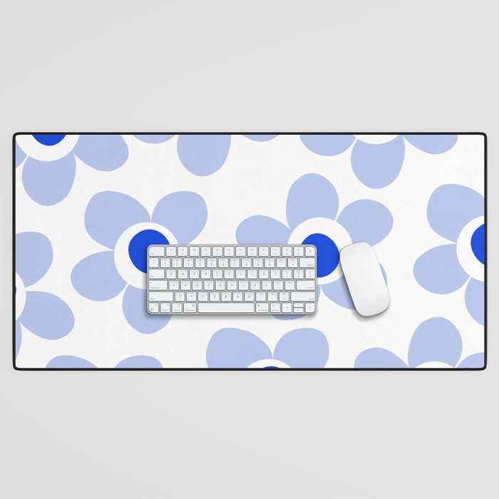 Light Blue Maisie Flowers Cheerful Floral Pattern on White Desk Mat Gallery Image 1