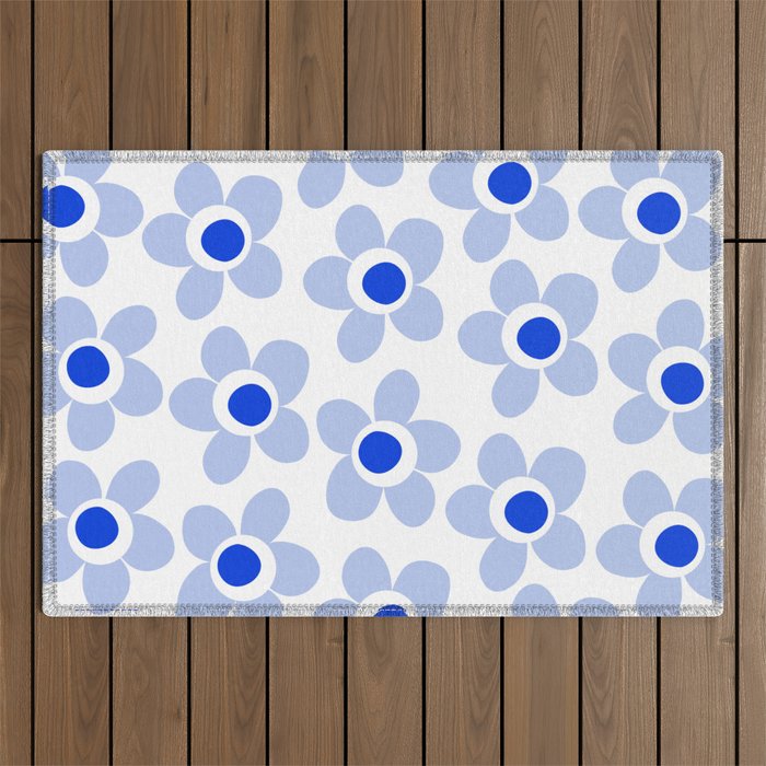 Light Blue Maisie Flowers Cheerful Floral Pattern on White Outdoor Rug Gallery Image 1