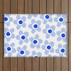Light Blue Maisie Flowers Cheerful Floral Pattern on White Outdoor Rug Gallery Image 1