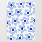 Light Blue Maisie Flowers Cheerful Floral Pattern on White Poster Gallery Image 4