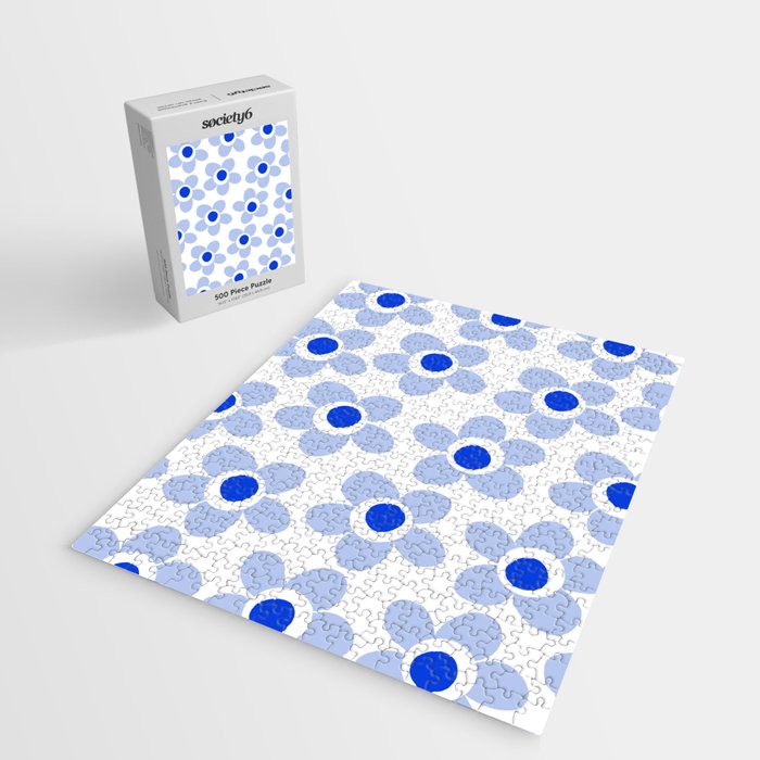 Light Blue Maisie Flowers Cheerful Floral Pattern on White Jigsaw Puzzle Gallery Image 2