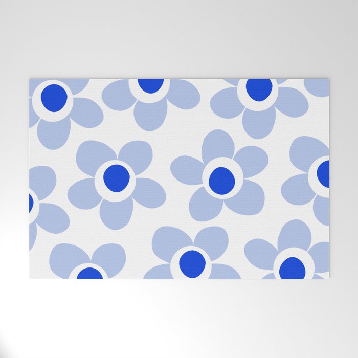 Light Blue Maisie Flowers Cheerful Floral Pattern on White Welcome Mat Gallery Image 1