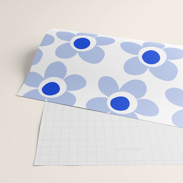 Light Blue Maisie Flowers Cheerful Floral Pattern on White Wrapping Paper Gallery Image 2