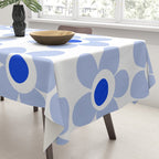 Light Blue Maisie Flowers Cheerful Floral Pattern on White Tablecloth Gallery Image 3