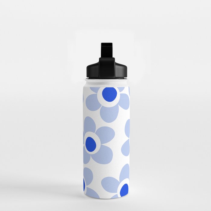 Light Blue Maisie Flowers Cheerful Floral Pattern on White Water Bottle Gallery Image 2