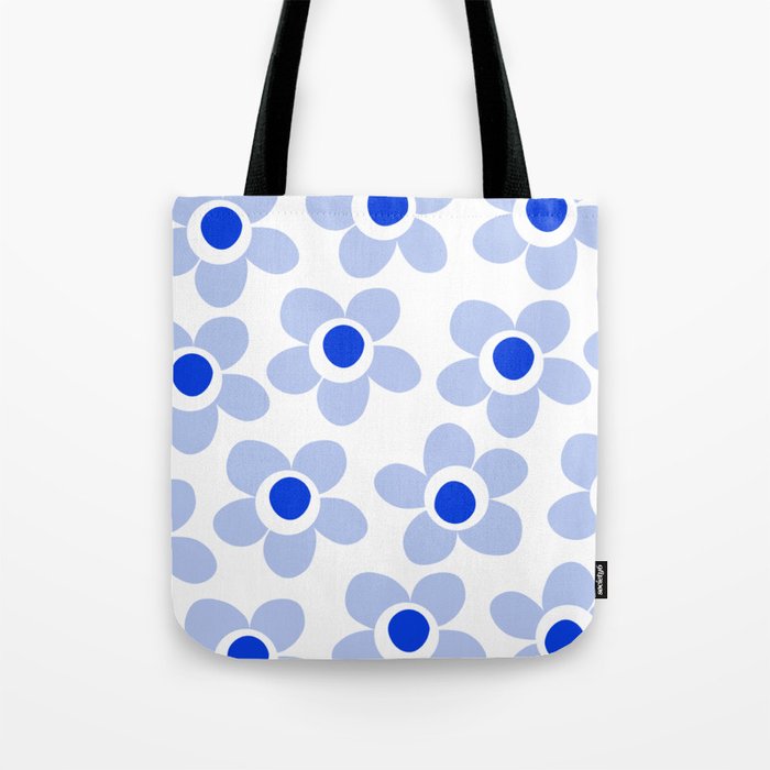 Light Blue Maisie Flowers Cheerful Floral Pattern on White Tote Bag Gallery Image 1