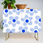 Light Blue Maisie Flowers Cheerful Floral Pattern on White Credenza Gallery Image 1