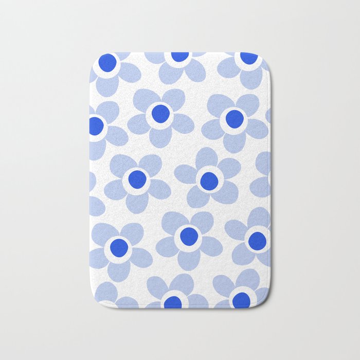 Light Blue Maisie Flowers Cheerful Floral Pattern on White Bath Mat Gallery Image 1