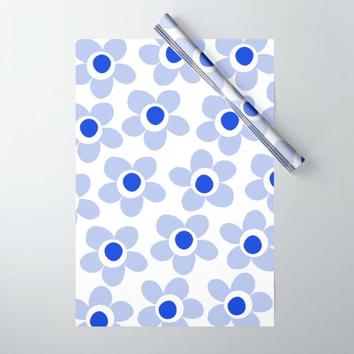 Light Blue Maisie Flowers Cheerful Floral Pattern on White Wrapping Paper Gallery Image 1