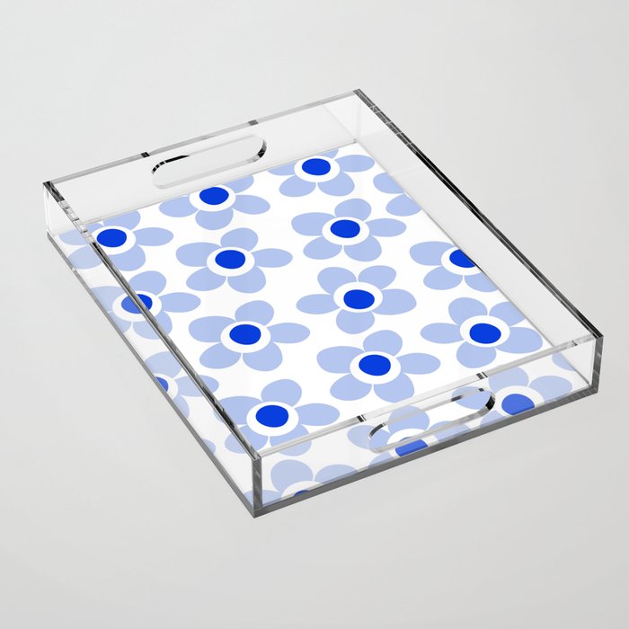 Light Blue Maisie Flowers Cheerful Floral Pattern on White Acrylic Tray Gallery Image 1