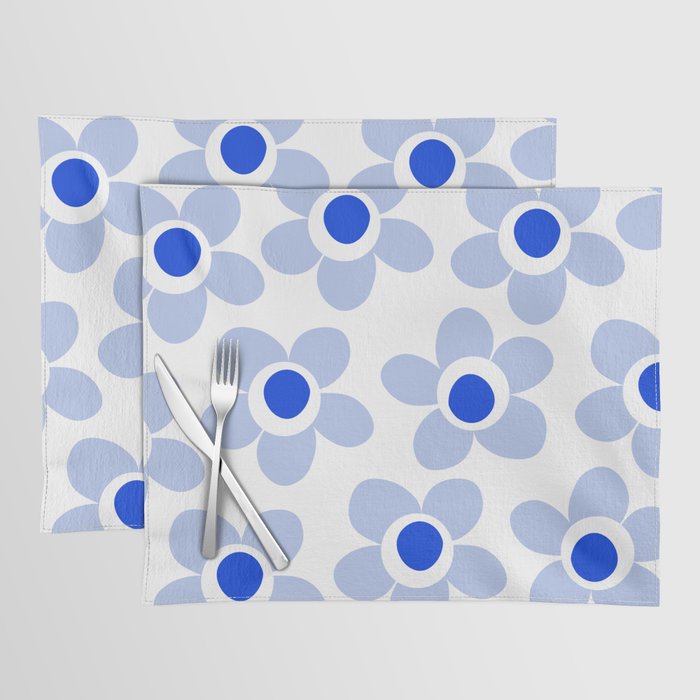 Light Blue Maisie Flowers Cheerful Floral Pattern on White Placemat Gallery Image 1