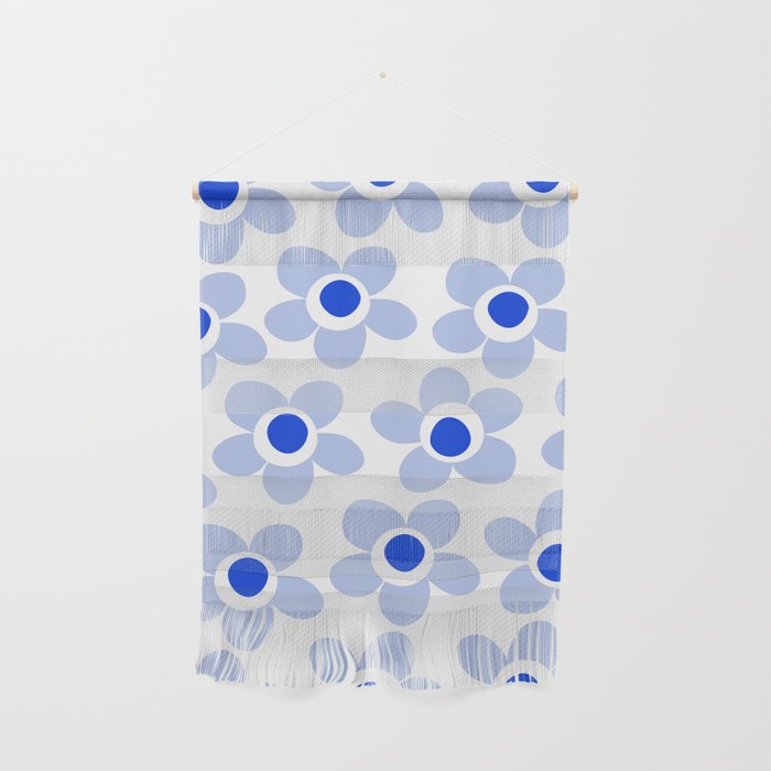 Light Blue Maisie Flowers Cheerful Floral Pattern on White Wall Hanging Gallery Image 1