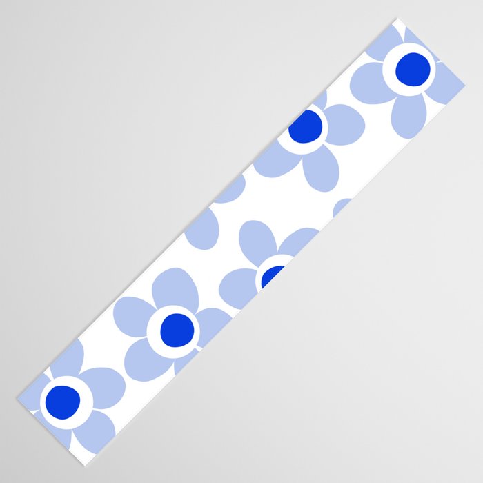 Light Blue Maisie Flowers Cheerful Floral Pattern on White Table Runner Gallery Image 3