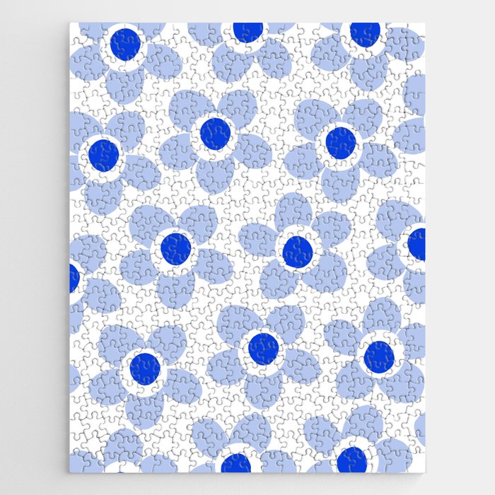 Light Blue Maisie Flowers Cheerful Floral Pattern on White Jigsaw Puzzle Gallery Image 1