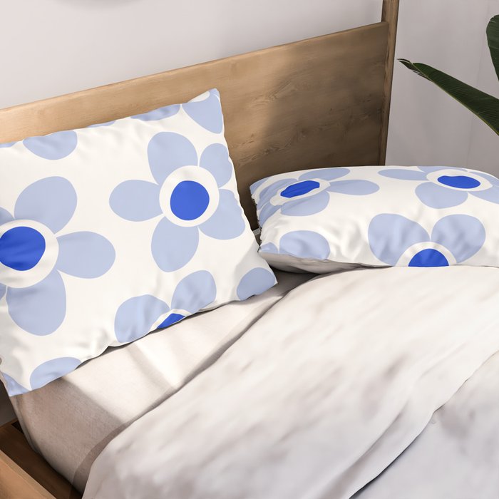 Light Blue Maisie Flowers Cheerful Floral Pattern on White Pillow Sham Gallery Image 2