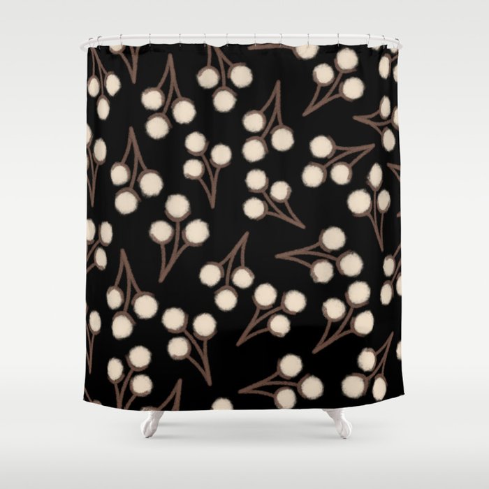 Cotton Stems Botanical Pattern in Brown, Cream, and Black II Shower Curtain Gallery Image 1