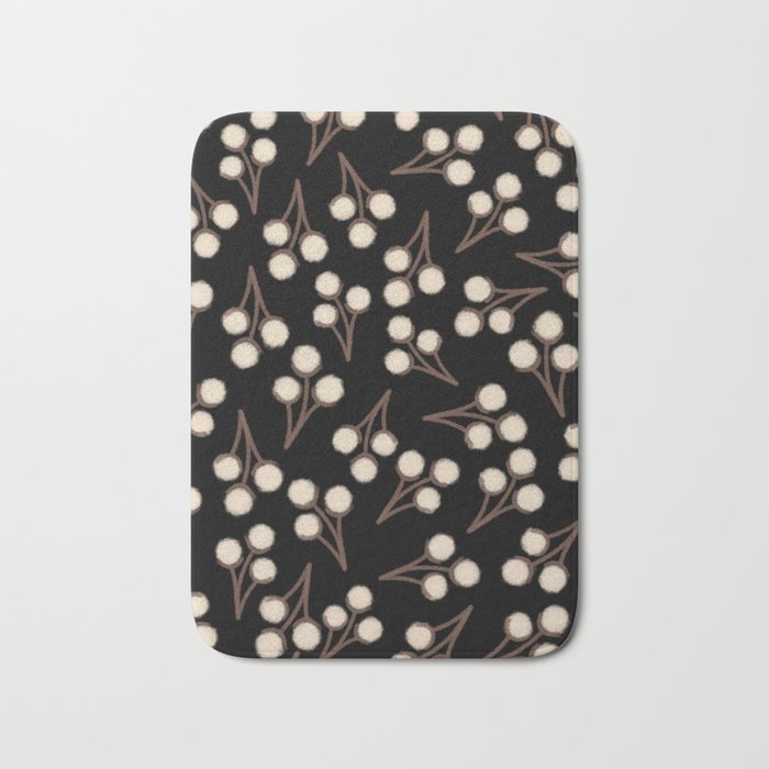 Cotton Stems Botanical Pattern in Brown, Cream, and Black II Bath Mat Gallery Image 1