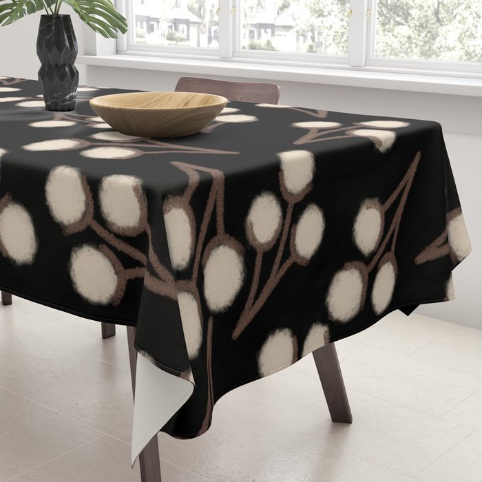 Cotton Stems Botanical Pattern in Brown, Cream, and Black II Tablecloth Gallery Image 3
