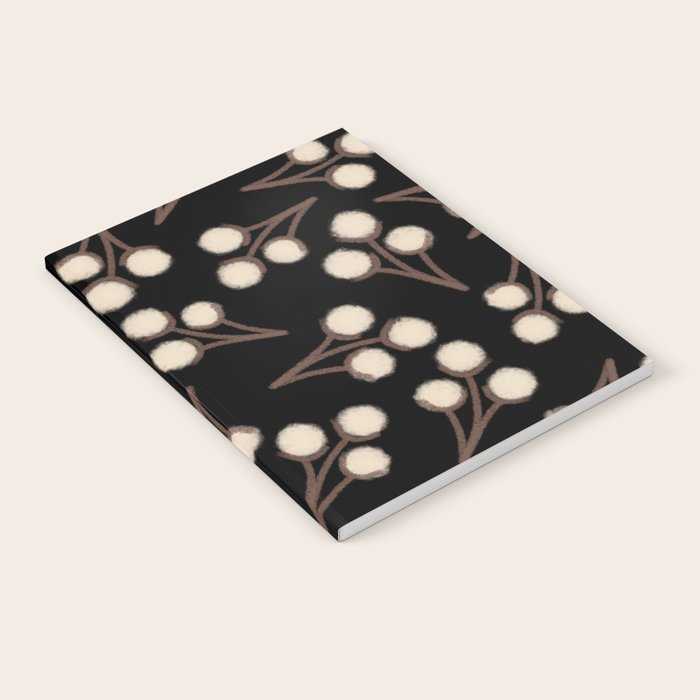 Cotton Stems Botanical Pattern in Brown, Cream, and Black II Notebook Gallery Image 2