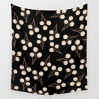 Cotton Stems Botanical Pattern in Brown, Cream, and Black II Wall Tapestry Gallery Image 4
