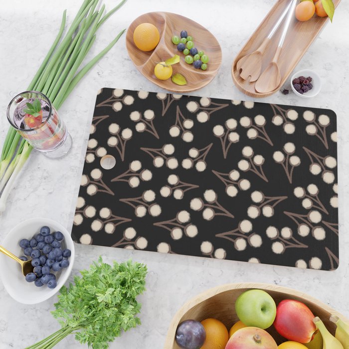 Cotton Stems Botanical Pattern in Brown, Cream, and Black II Cutting Board Gallery Image 2