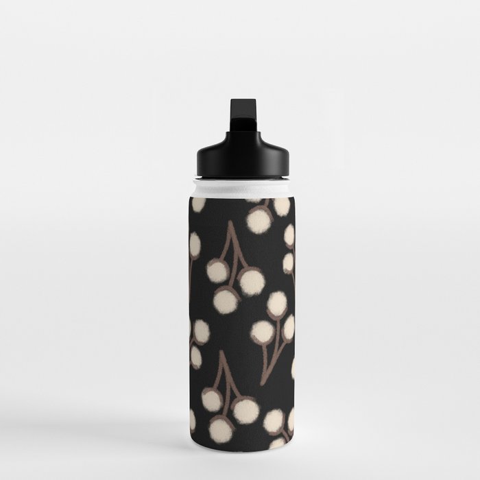 Cotton Stems Botanical Pattern in Brown, Cream, and Black II Water Bottle Gallery Image 3