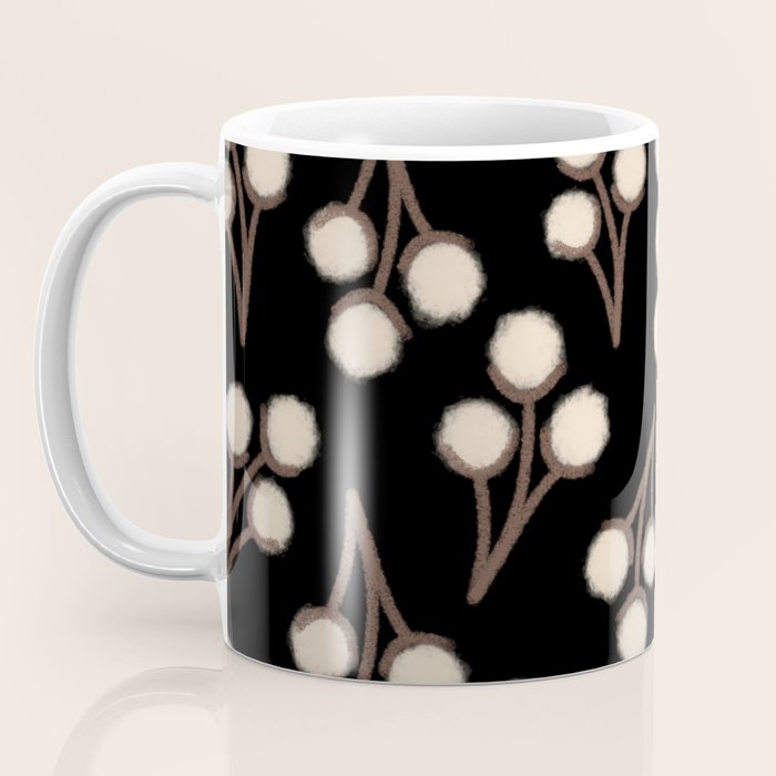 Cotton Stems Botanical Pattern in Brown, Cream, and Black II Coffee Mug Gallery Image 3