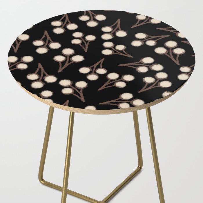 Cotton Stems Botanical Pattern in Brown, Cream, and Black II Side Table Gallery Image 2