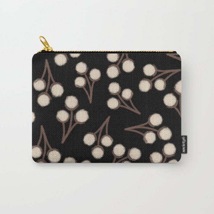 Cotton Stems Botanical Pattern in Brown, Cream, and Black II Carry All Pouch Gallery Image 1