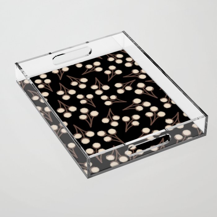 Cotton Stems Botanical Pattern in Brown, Cream, and Black II Acrylic Tray Gallery Image 1