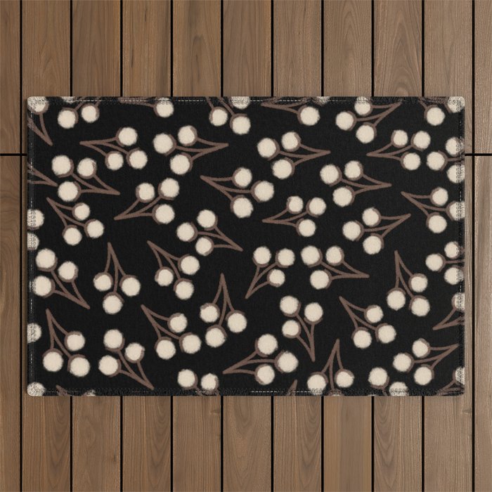 Cotton Stems Botanical Pattern in Brown, Cream, and Black II Outdoor Rug Gallery Image 1