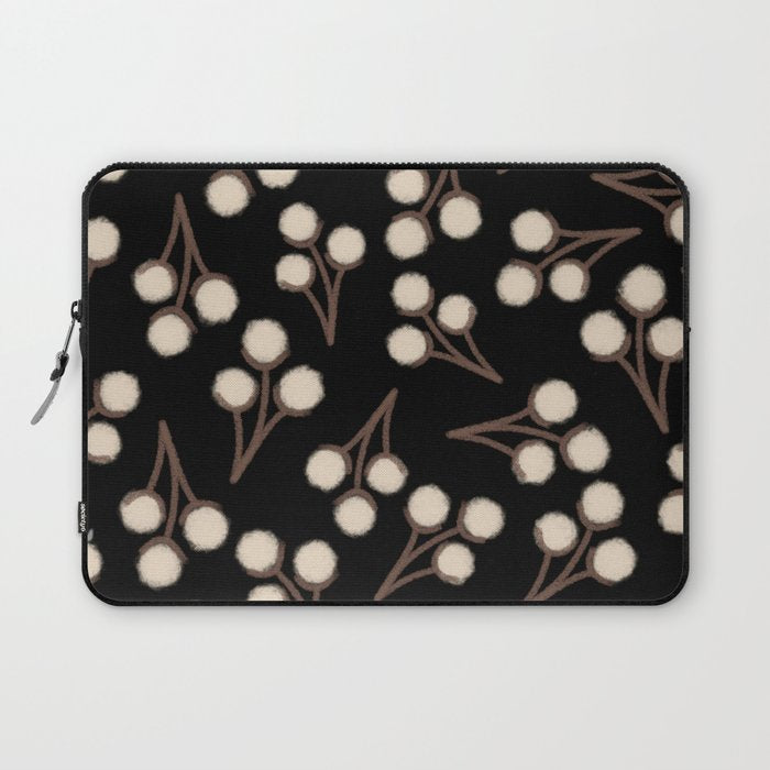 Cotton Stems Botanical Pattern in Brown, Cream, and Black II Laptop Sleeve Gallery Image 1