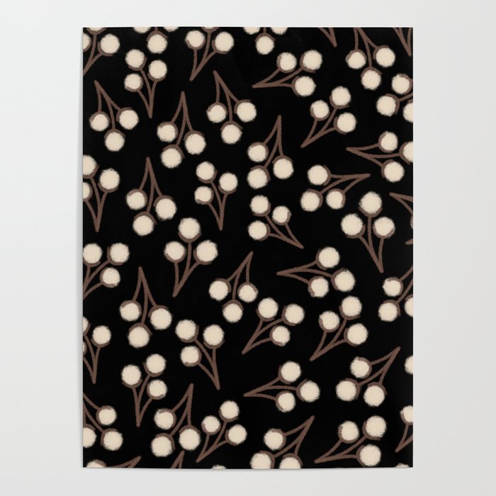 Cotton Stems Botanical Pattern in Brown, Cream, and Black II Poster Gallery Image 4