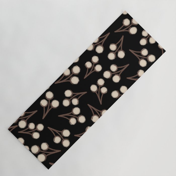 Cotton Stems Botanical Pattern in Brown, Cream, and Black II Yoga Mat Gallery Image 1