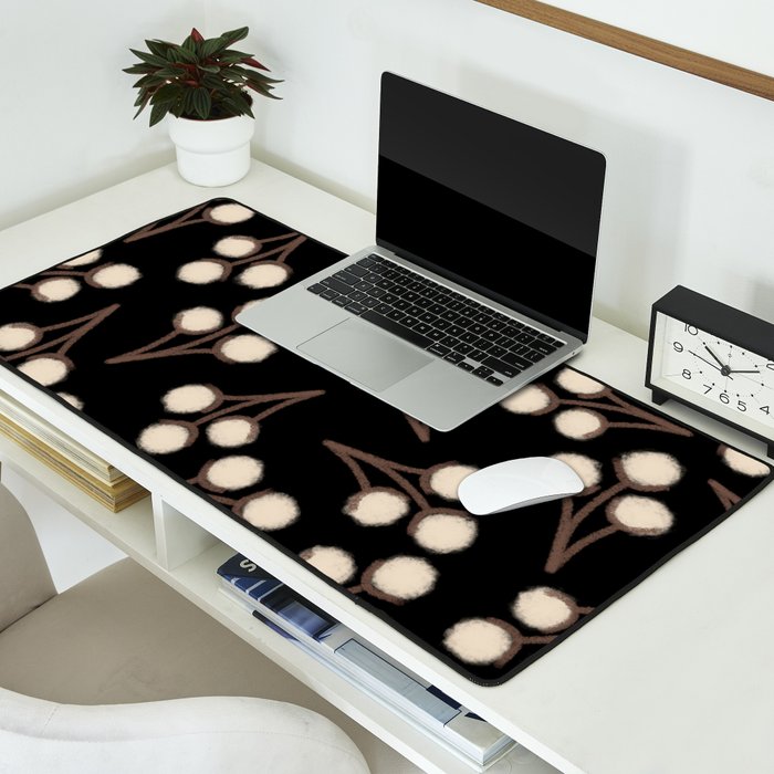 Cotton Stems Botanical Pattern in Brown, Cream, and Black II Desk Mat Gallery Image 2