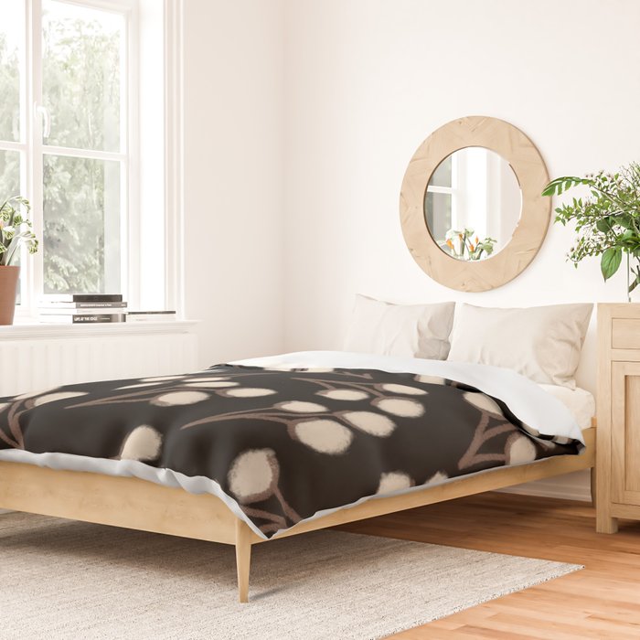Cotton Stems Botanical Pattern in Brown, Cream, and Black II Duvet Cover Gallery Image 2