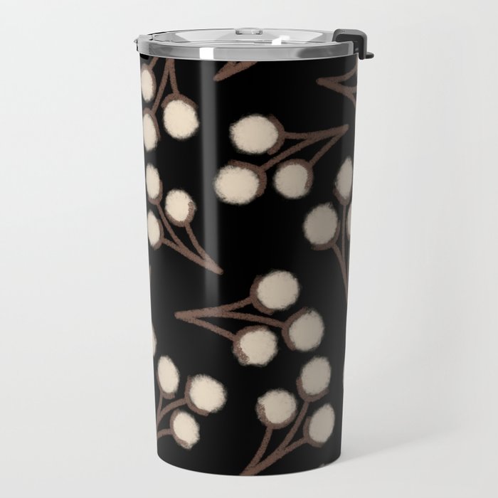 Cotton Stems Botanical Pattern in Brown, Cream, and Black II Travel Mug Gallery Image 2