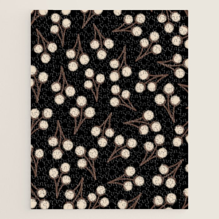 Cotton Stems Botanical Pattern in Brown, Cream, and Black II Jigsaw Puzzle Gallery Image 1