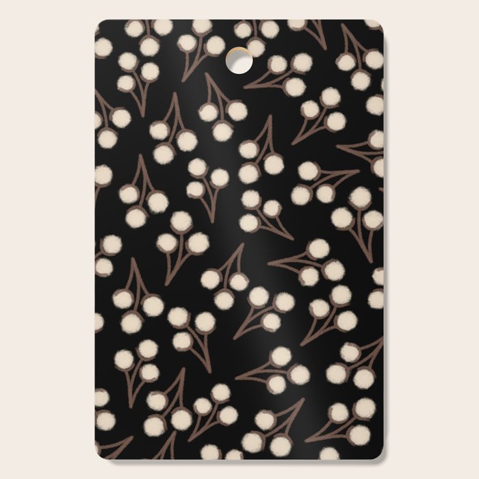 Cotton Stems Botanical Pattern in Brown, Cream, and Black II Cutting Board Gallery Image 1