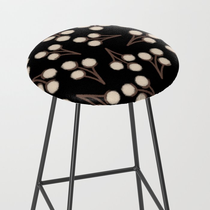 Cotton Stems Botanical Pattern in Brown, Cream, and Black II Stool Gallery Image 2