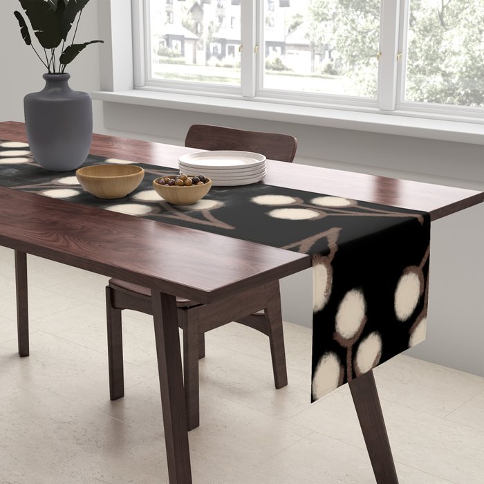 Cotton Stems Botanical Pattern in Brown, Cream, and Black II Table Runner Gallery Image 2