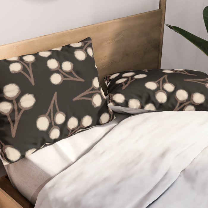 Cotton Stems Botanical Pattern in Brown, Cream, and Black II Pillow Sham Gallery Image 2
