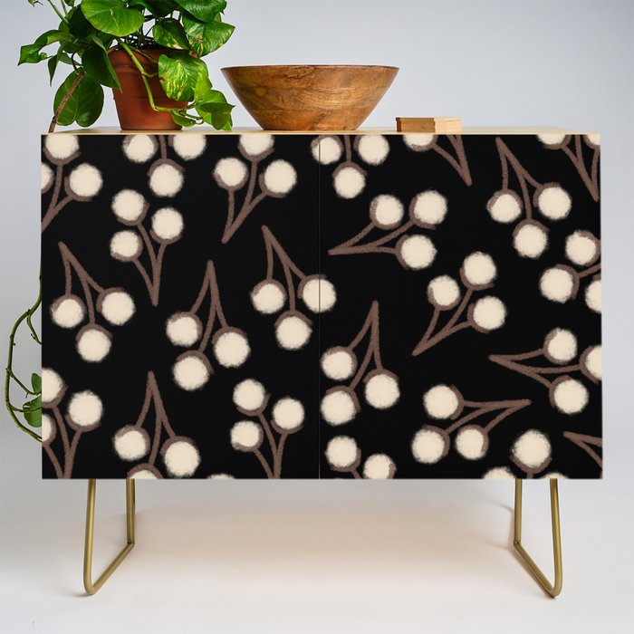 Cotton Stems Botanical Pattern in Brown, Cream, and Black II Credenza Gallery Image 1