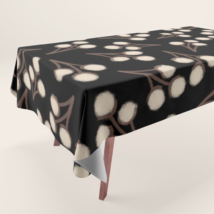Cotton Stems Botanical Pattern in Brown, Cream, and Black II Tablecloth Gallery Image 1